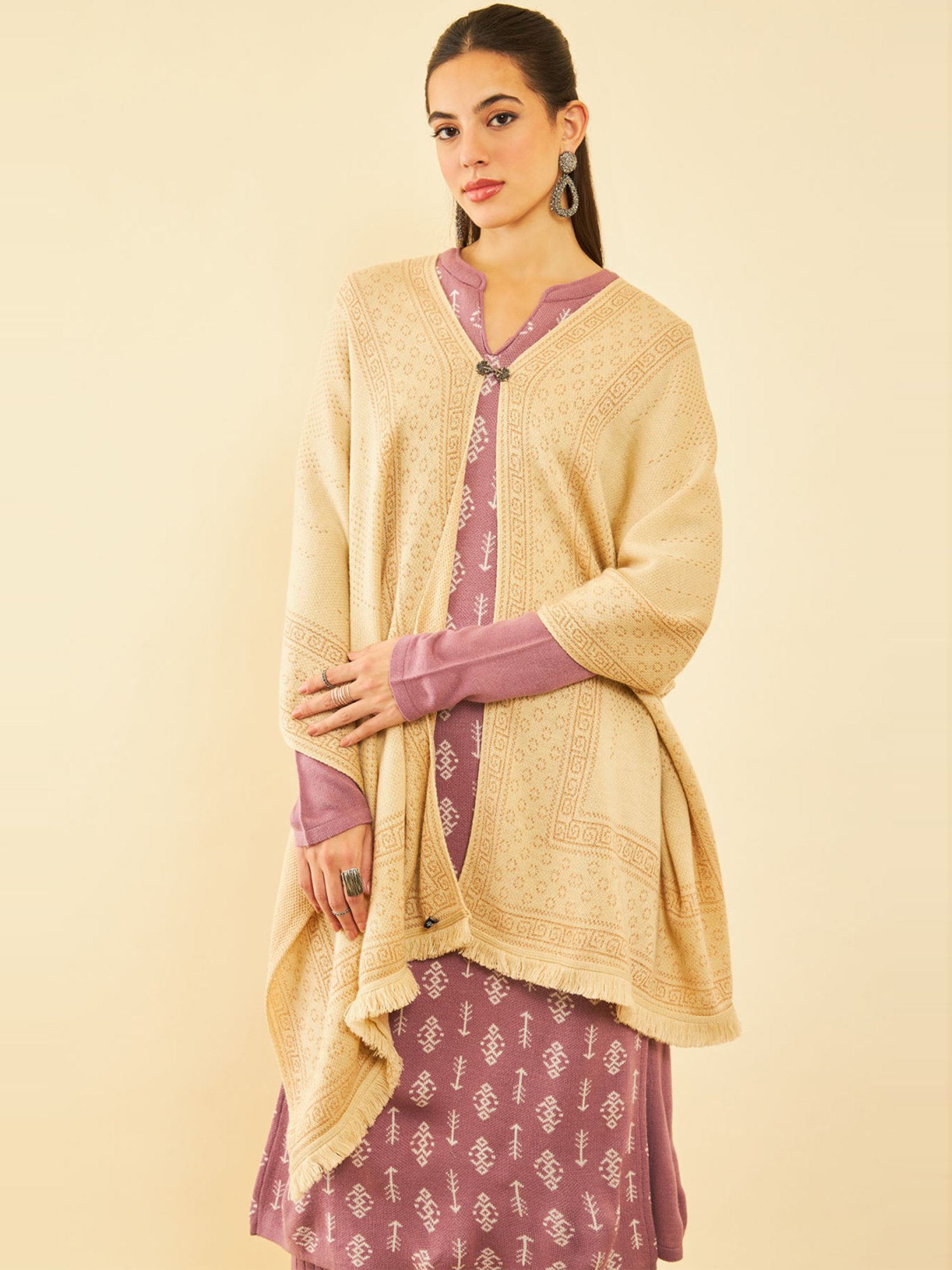 Soch Cream Woven Pattern Shawl