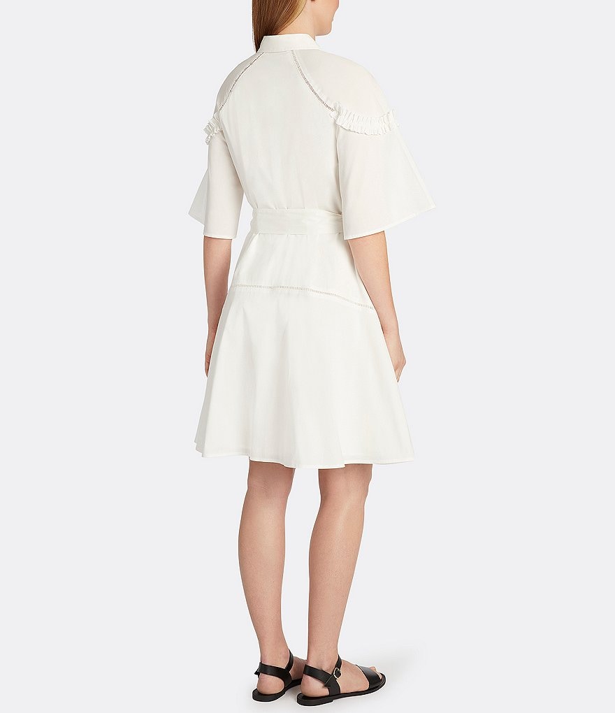 Tahari ASL Cotton Tie Waist Short Sleeve Shirt Dress