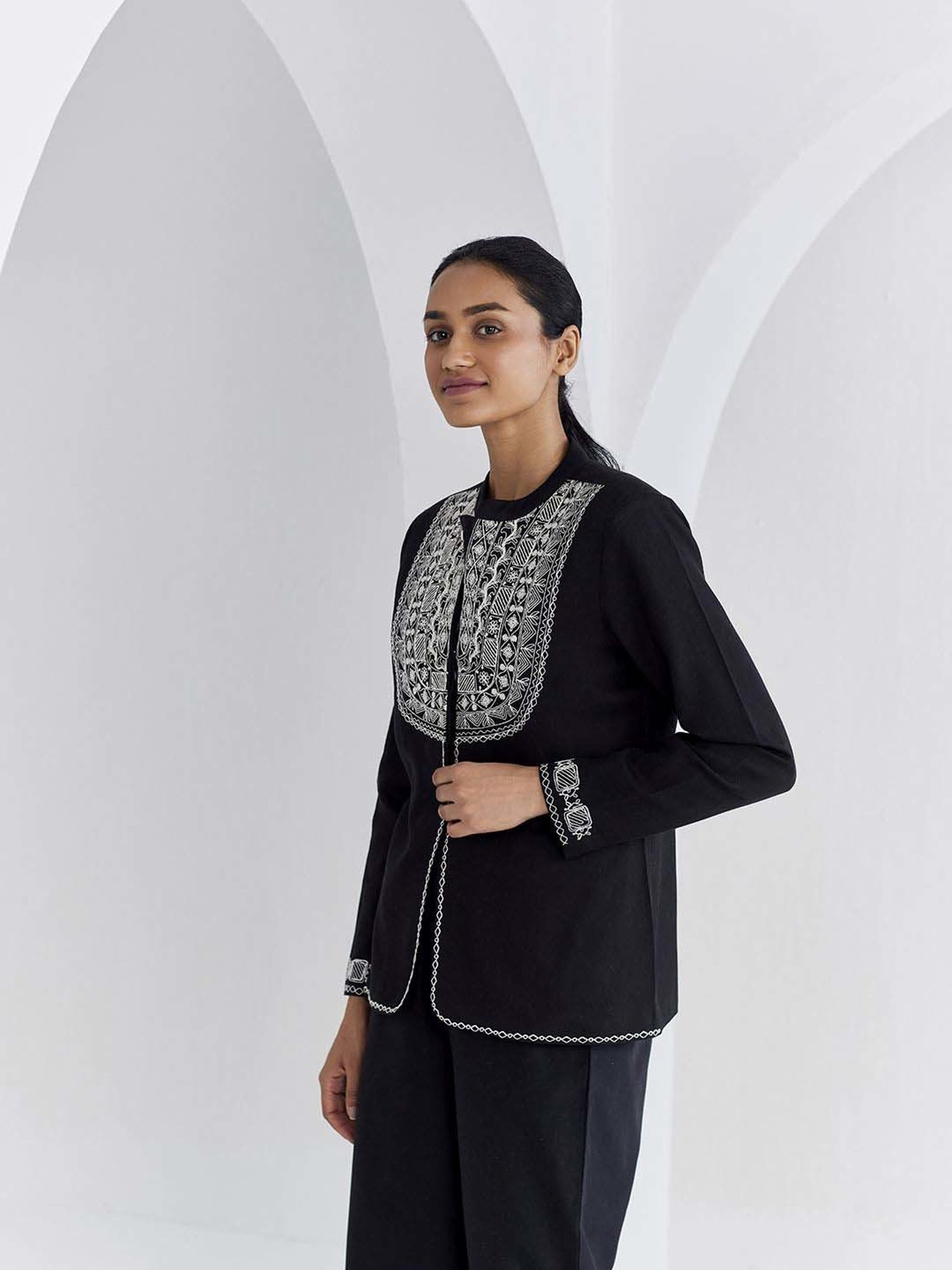 Ancestry Jet Black Embroidered Jacket