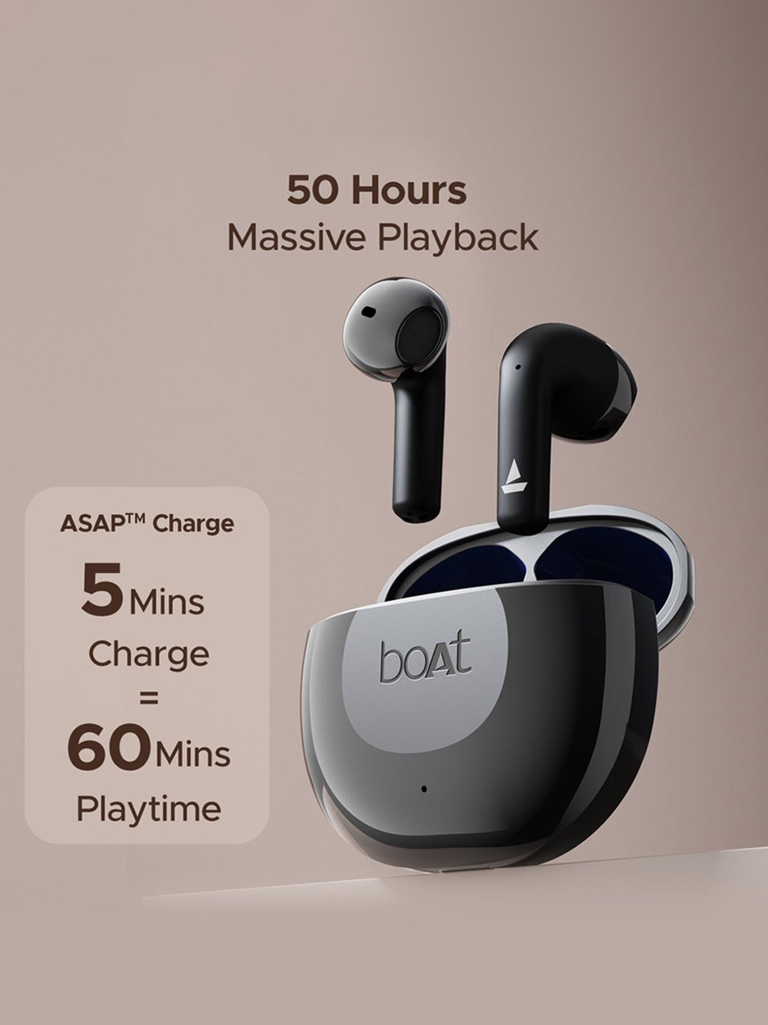 Boat Airdopes 125 In Ear Bluetooth Earbuds with 50H Playback, ENx Technology (Black, True Wireless)