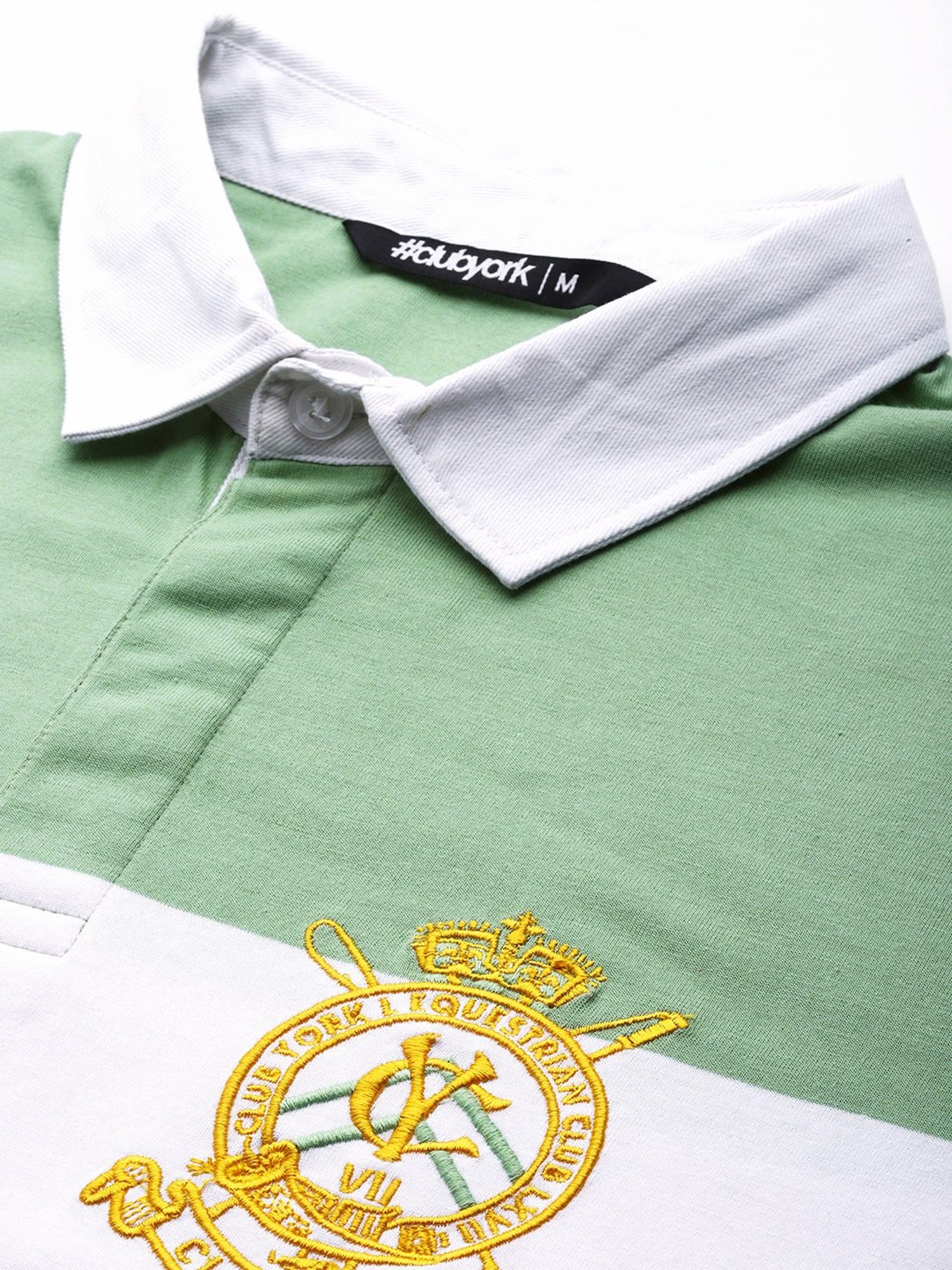 Club York Light Green & White Regular Fit Striped Polo T-Shirt