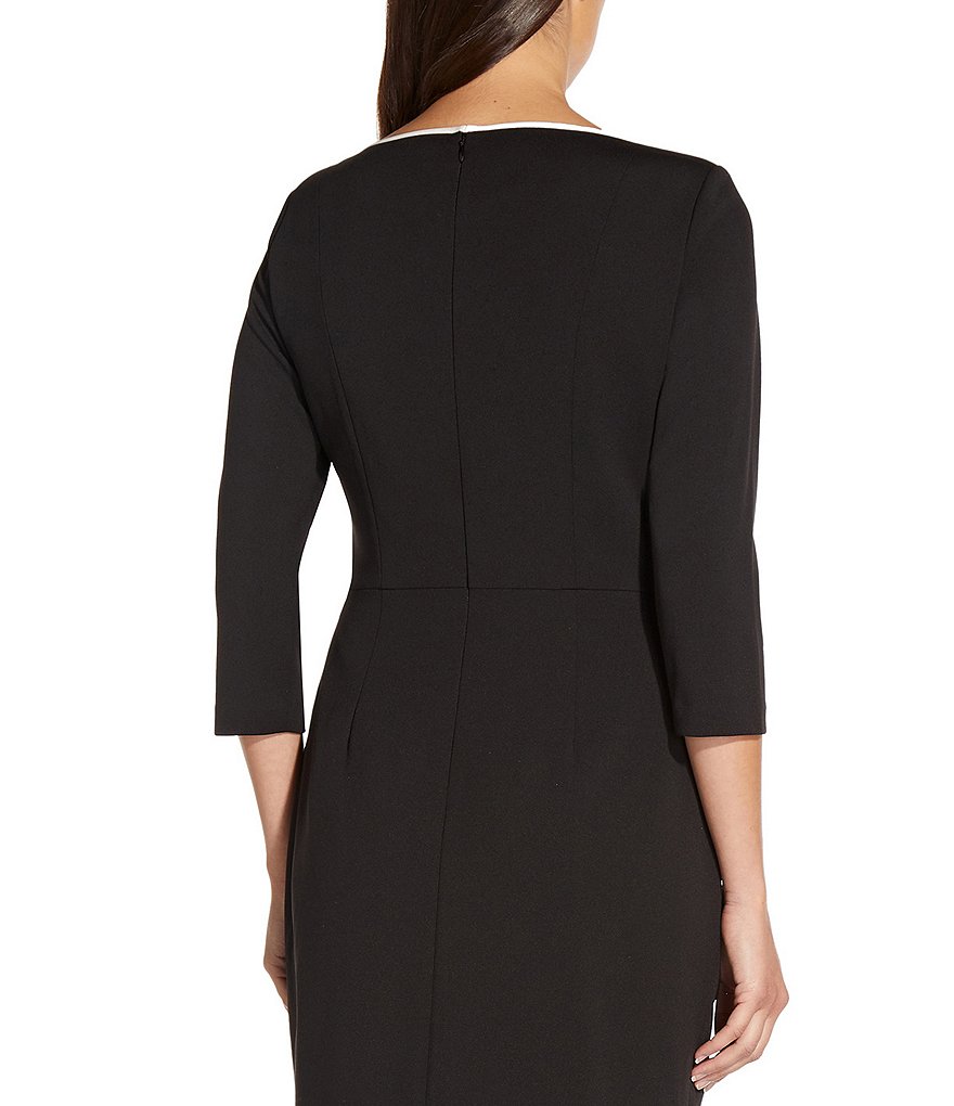 Adrianna Papell Contrast Trim Tie Waist Crepe Midi Dress