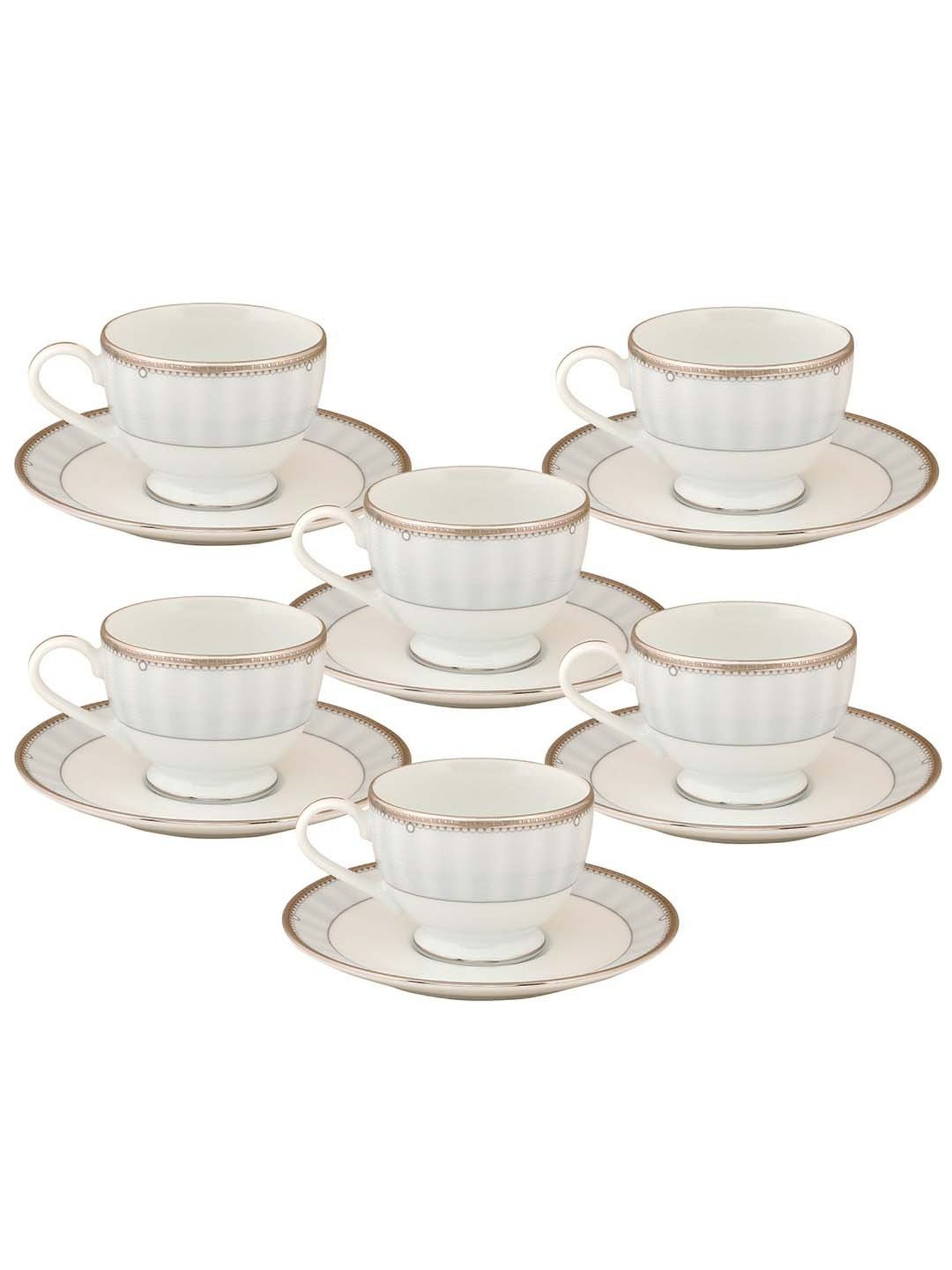 NORITAKE Hearth Off-White & Light Grey Porcelain 0.215 L Tea Set (6 Tea Cups & 6 Tea Saucers)