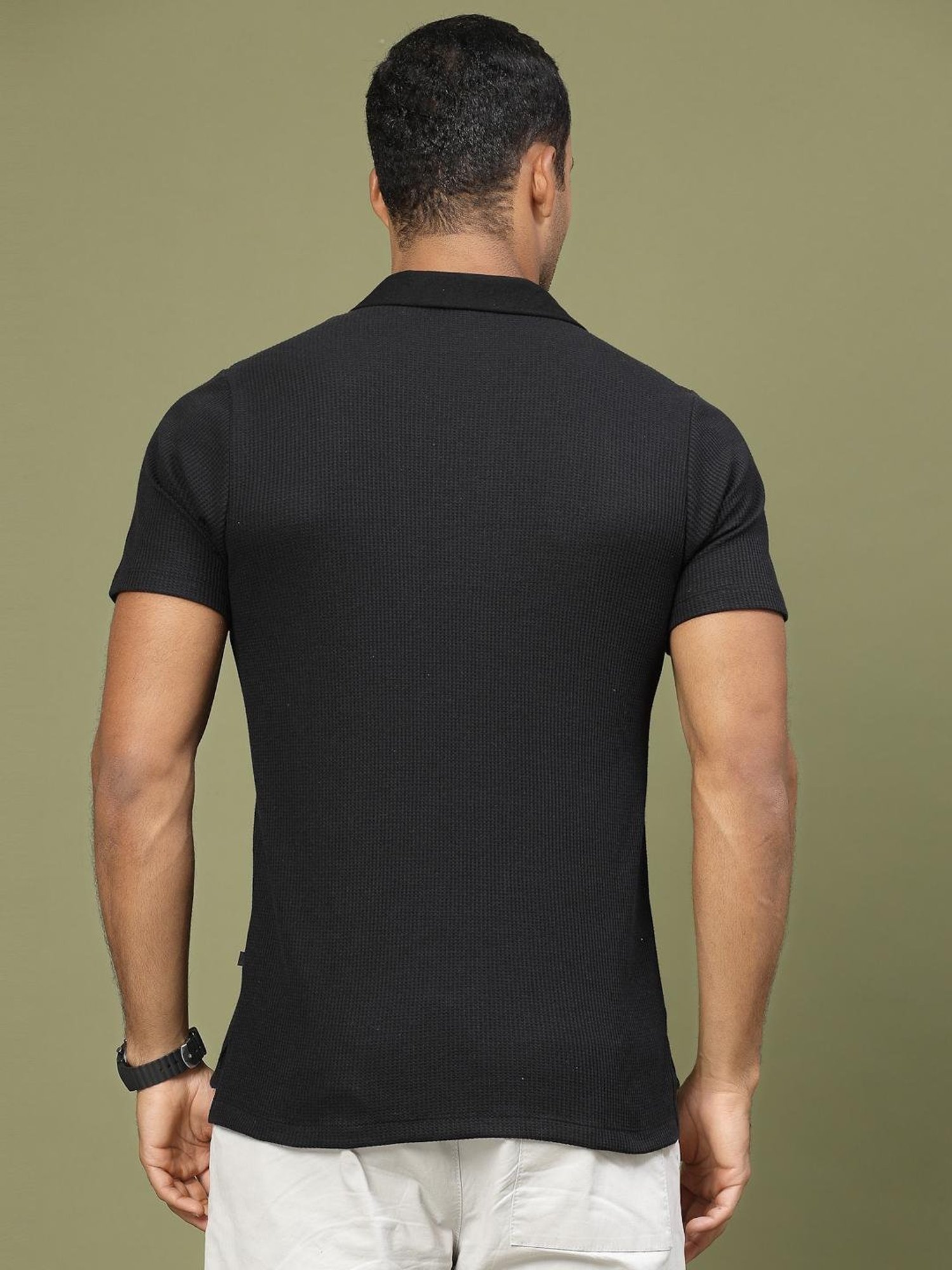 Rigo Black Cotton Slim Fit Polo T-Shirt