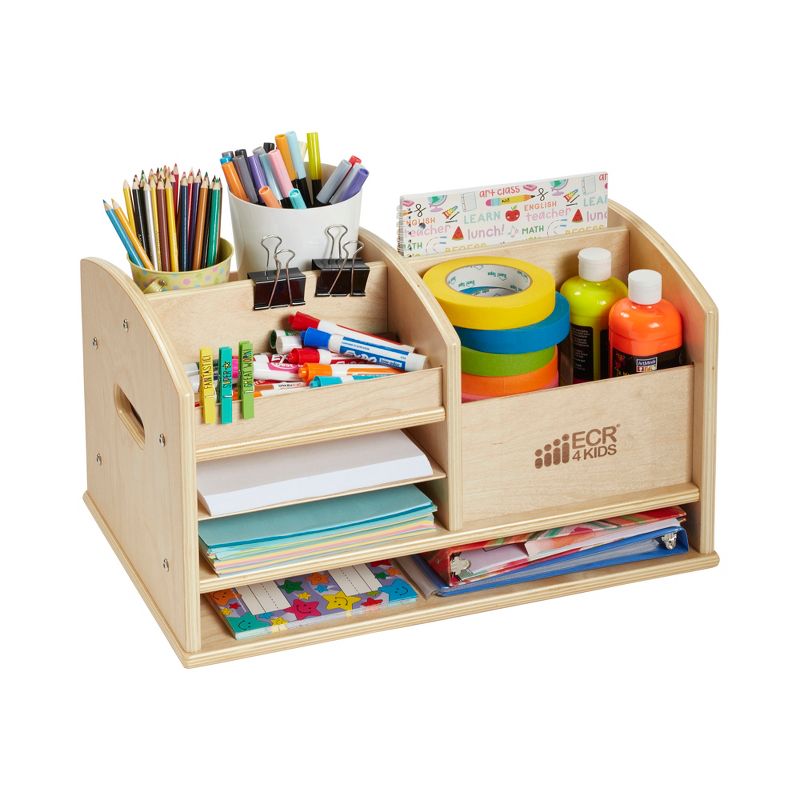 ECR4Kids Birch Tabletop Supplies Storage Center, Teacher Caddy, Wood Desktop Organizer - Natural