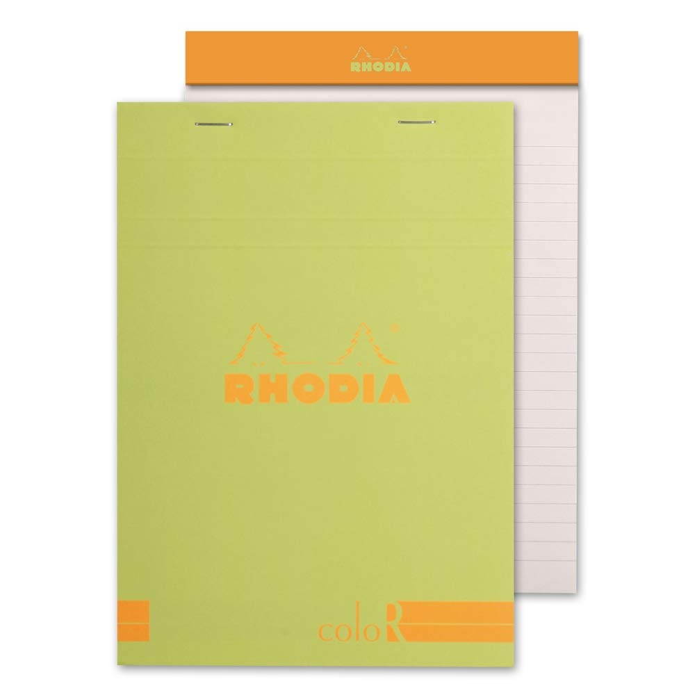 Rhodia Color A5 No. 16 Premium Stapled Lined Notepad, 70 Sheets, 6 x 8 1/4 - Anis Green