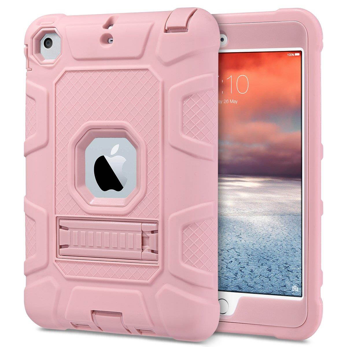 ULAK iPad Mini Case,iPad Mini 2 Case,iPad Mini 3 Case,iPad Mini Retina Case, Three Layer Heavy Duty Shockproof Protective Case for iPad Mini 1/2/3 with Kickstand (Rose Gold+Rose Gold)