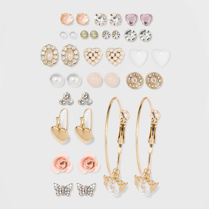 Multi Plate and Acrylic Stones, Zinc and Steel Parts Multi Earring Set 18pc - Wild Fable™ White Crystal