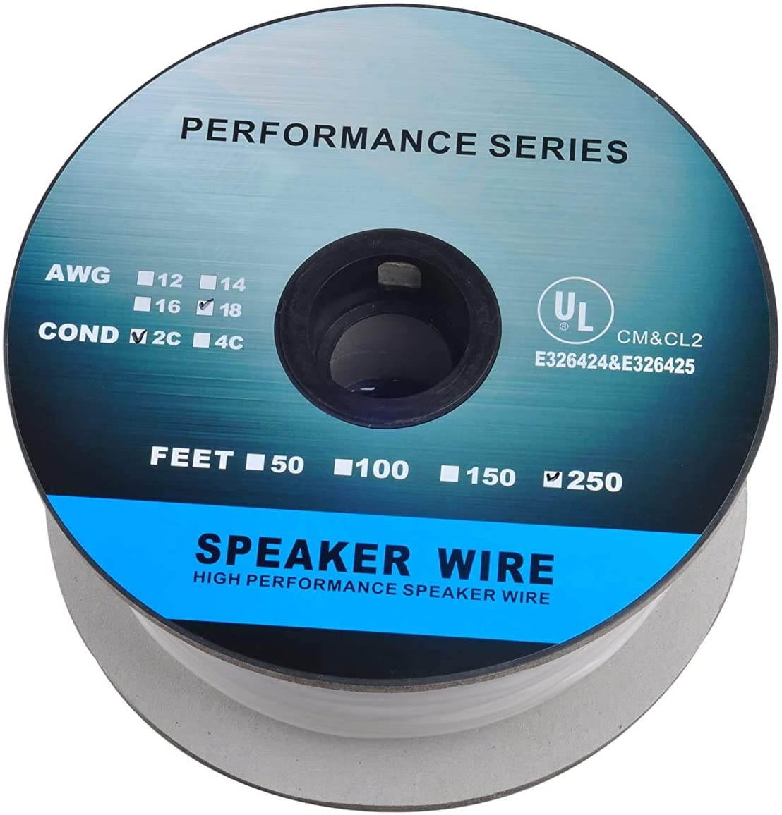 250ft (76m) Pro Series 18 Gauge 2-Conductor Speaker Wire (250 Feet / 76 Meter) White 99.9% Oxygen Free Copper ETL Listed & CL2 Rated with White PVC Jacket (for in-Wall Installation)