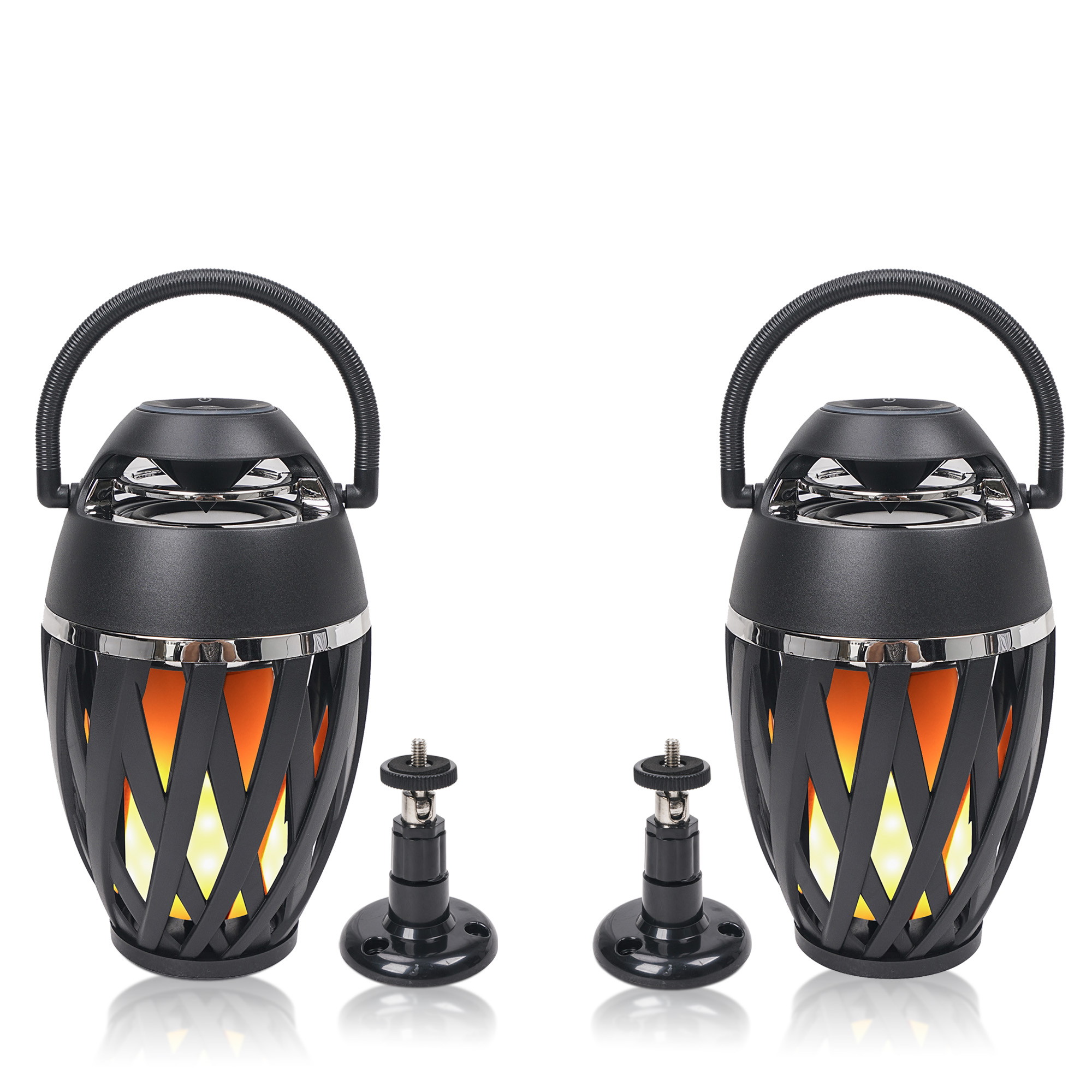 Sound Town Pair of Portable Bluetooth Speakers with LED Lights, True Wireless Stereo (TWS) Bluetooth, Wall Mount Brackets, and Decorative Flame, for Outdoors, House Party, Patio and Home