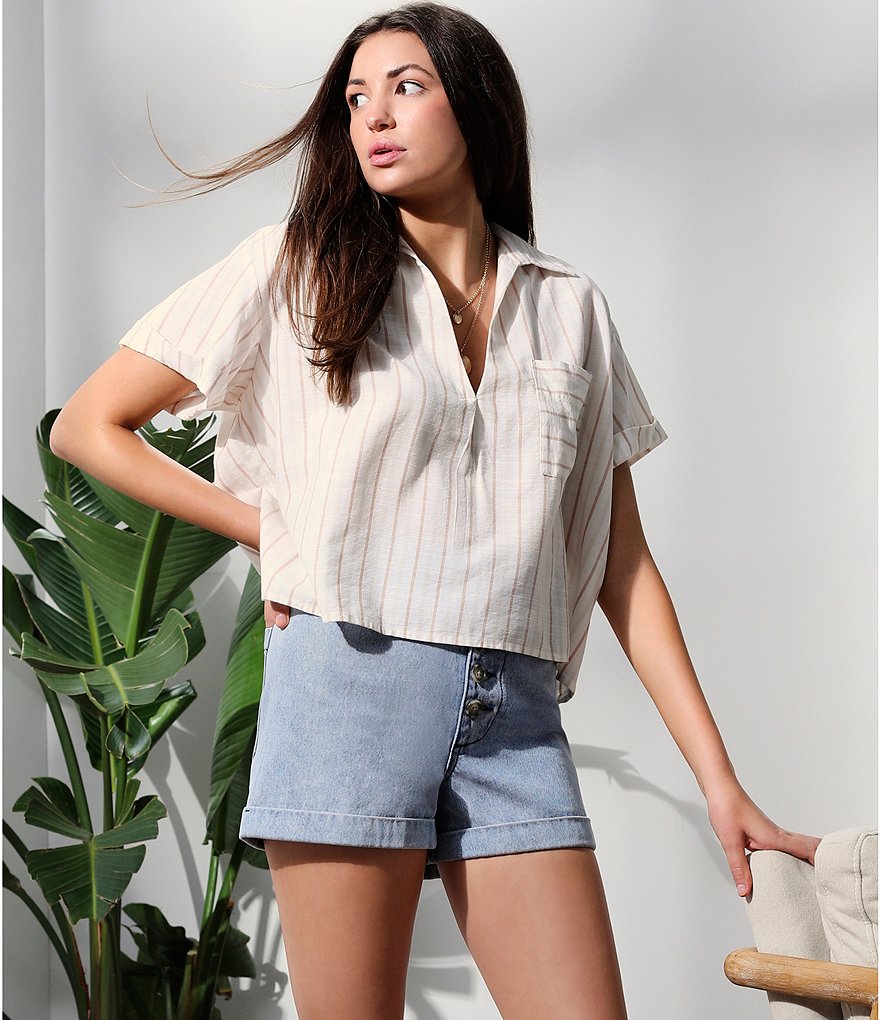 Every Button Front Cuffed Denim Shorts