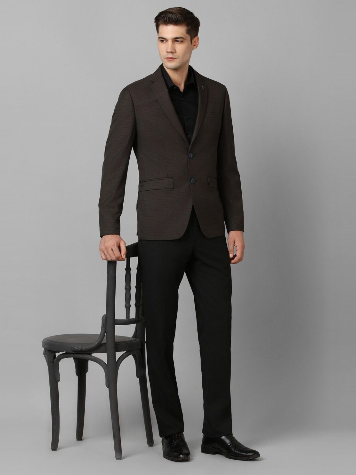 Louis Philippe Brown Slim Fit Checks Blazer