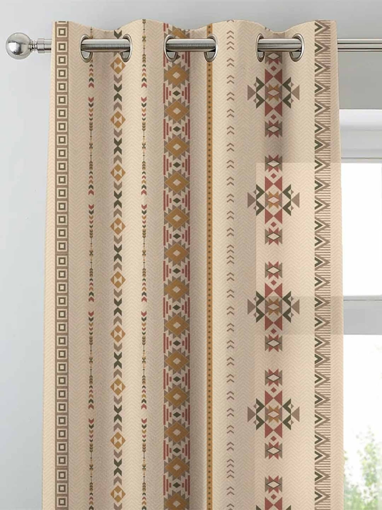 SPACES DRAPE STORY Boho Digital Print Beige Polyester 5 ft Window Curtains - Set of 2