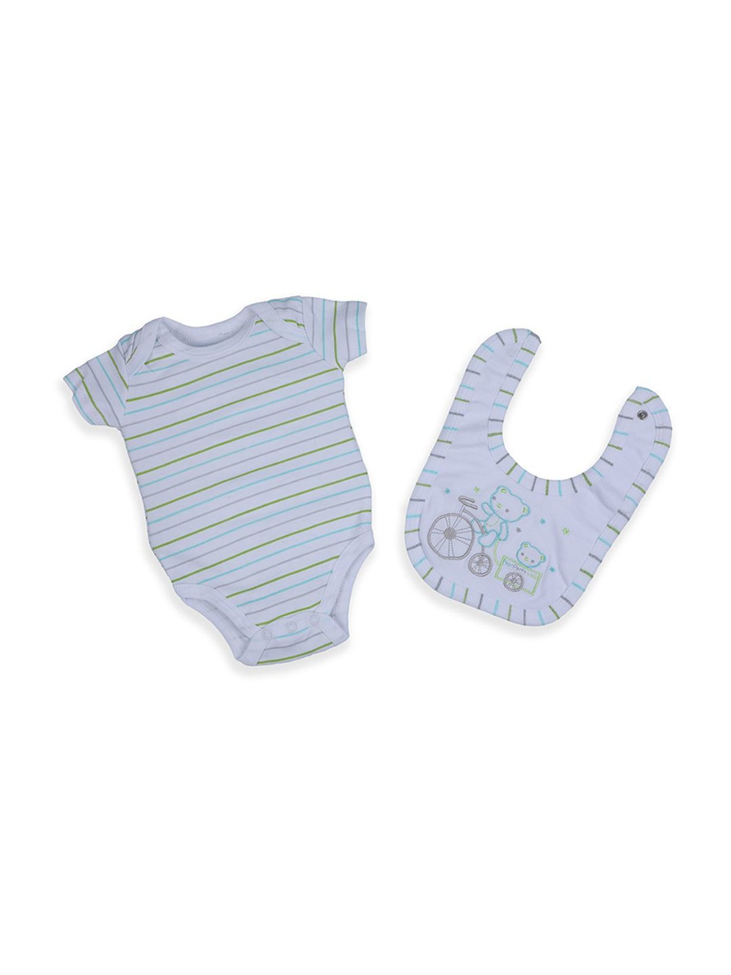 Baby Moo Kids White Cotton Printed Romper Set