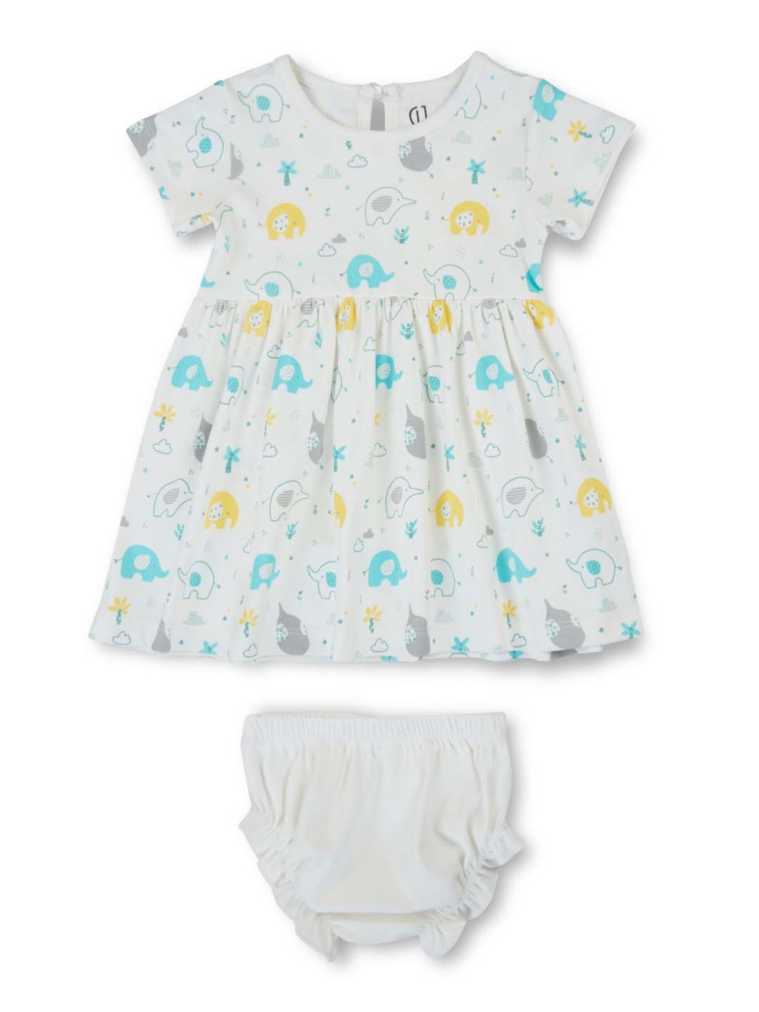 GJ baby Kids White Cotton Printed Dress Set