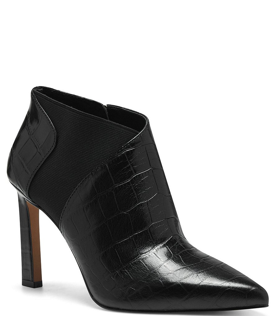 Vince Camuto Sindarah Pointed Toe Ankle Croco Embossed Leather Booties