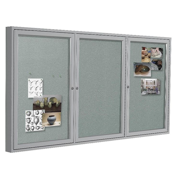 Ghent 3 Door Enclosed Vinyl Bulletin Board with Satin Frame 3'H x 6'W Silver PA33672VX193