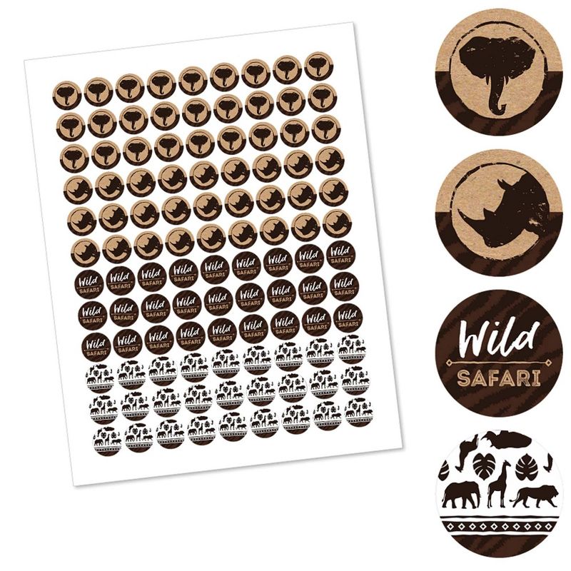 Big Dot of Happiness Wild Safari - Jungle Birthday Party or Baby Shower Round Candy Sticker Favors - Labels Fit Hershey's Kisses (1 sheet of 108)