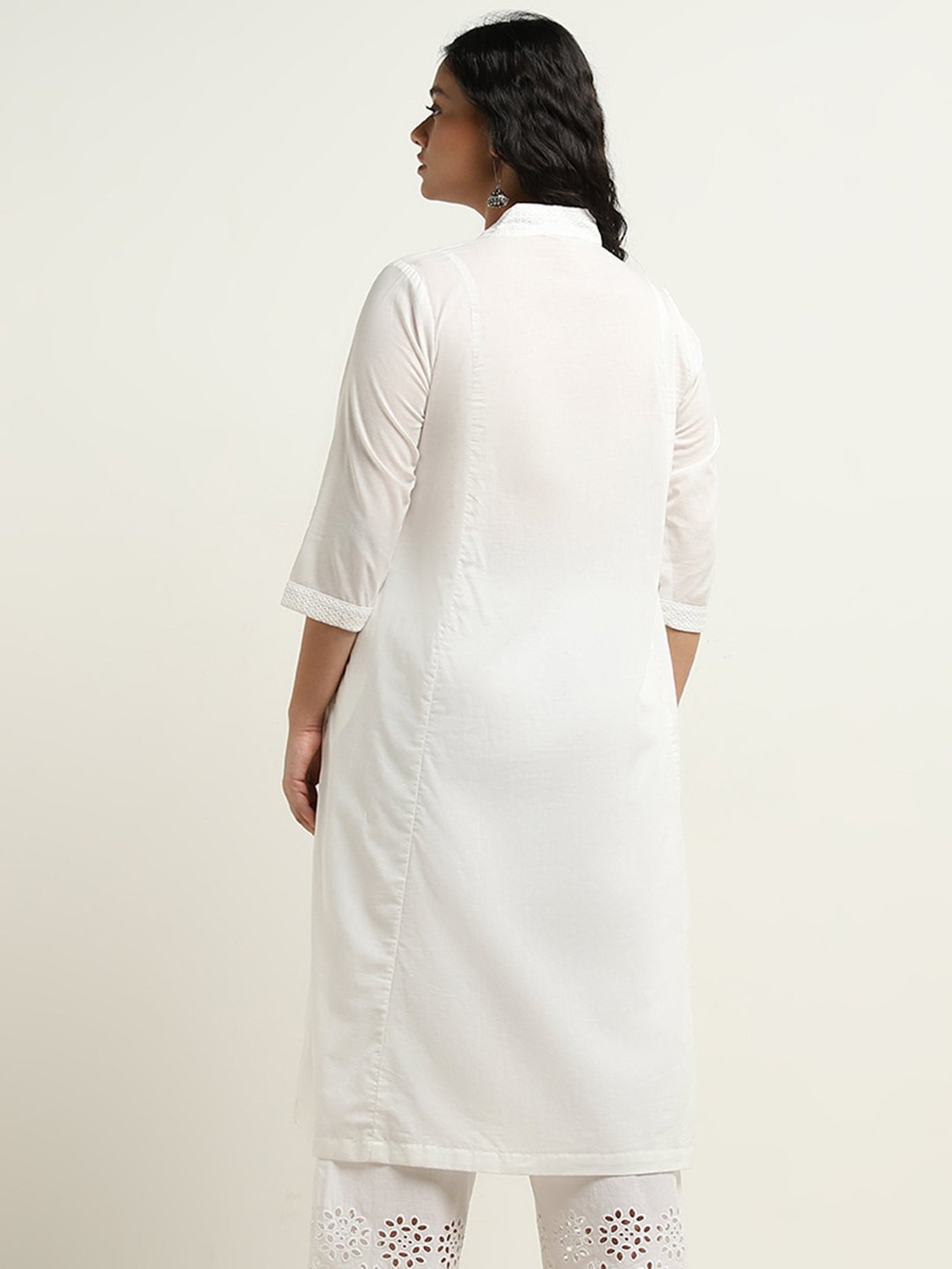 Diza by Westside White A-Line Embroidered Kurta