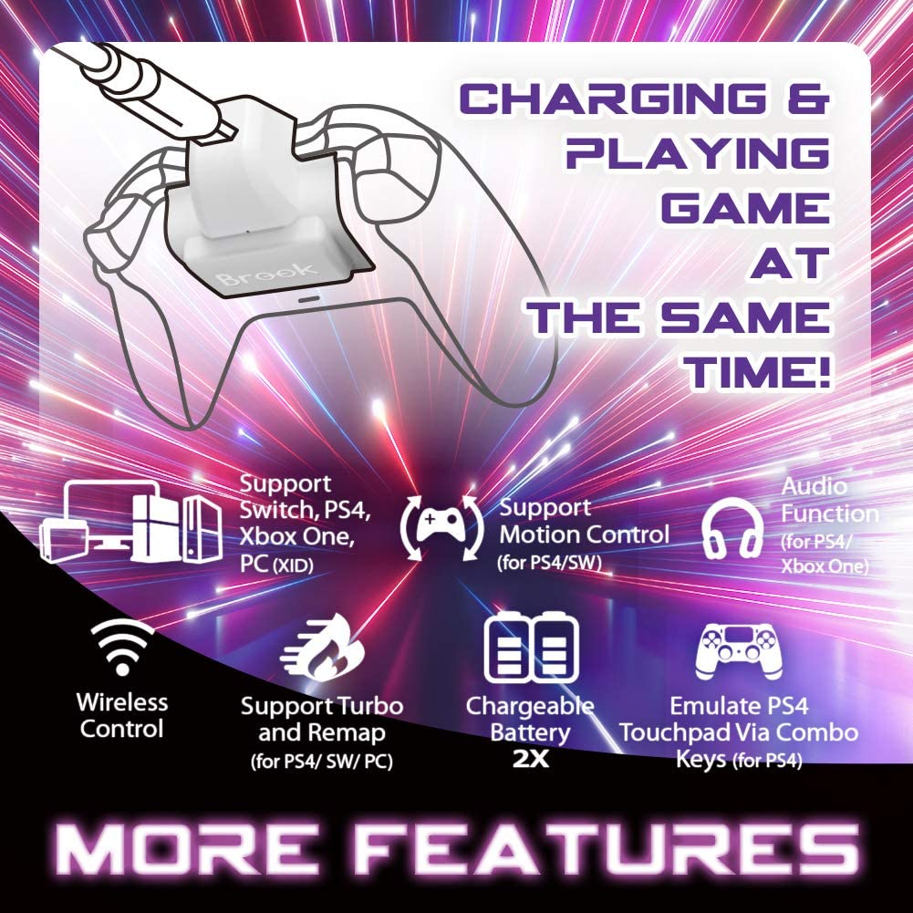 Brook Xbox One Adapter, X One Wireless Rechargeable 2X Battery Extra XL Converter for Xbox One Controller Support Switch PS4 PC iOS Motion Control Turbo Remap Snow White