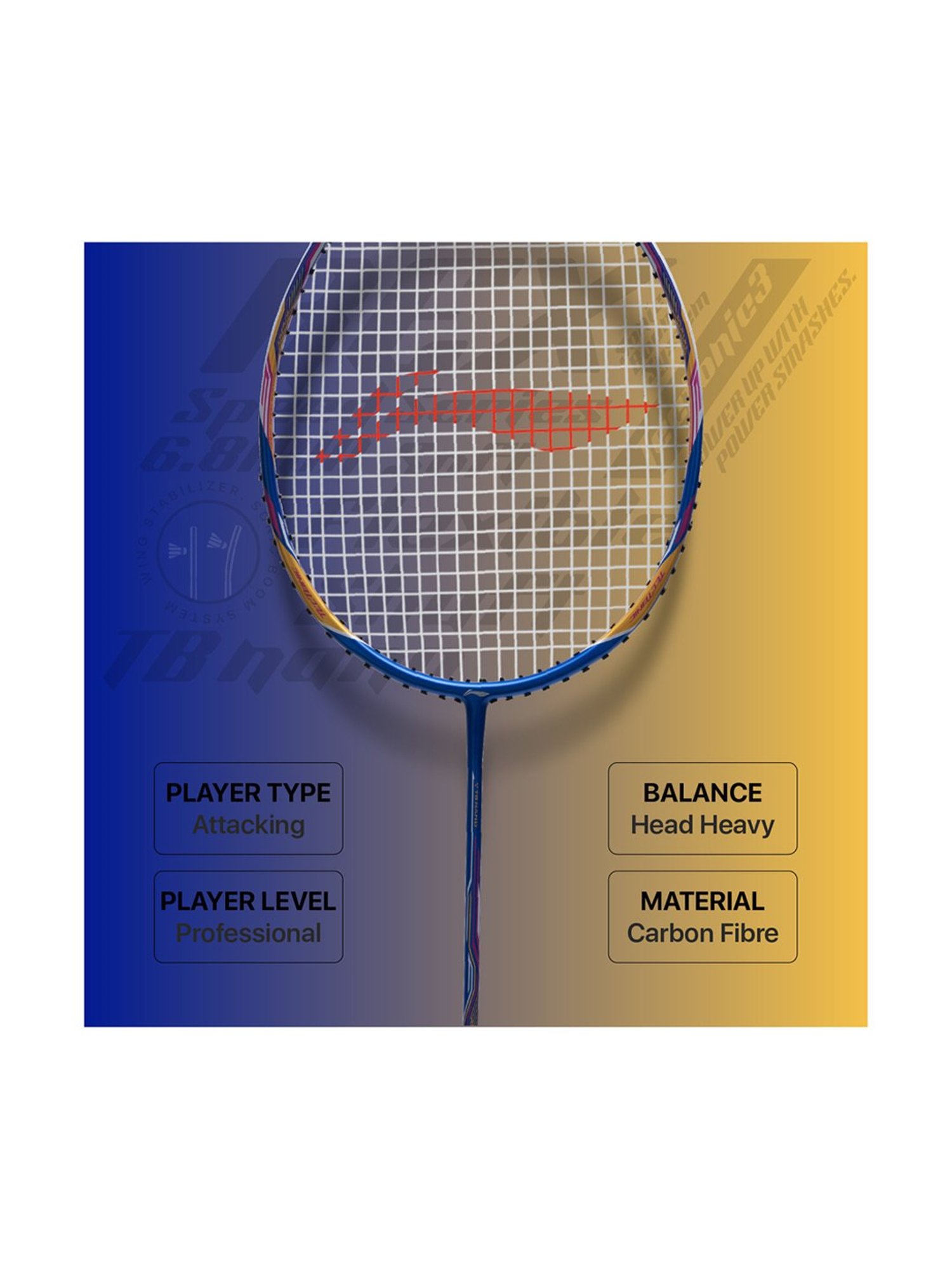 Li-Ning Tectonic 3R Strung Badminton Racket (Blue) Size - Medium