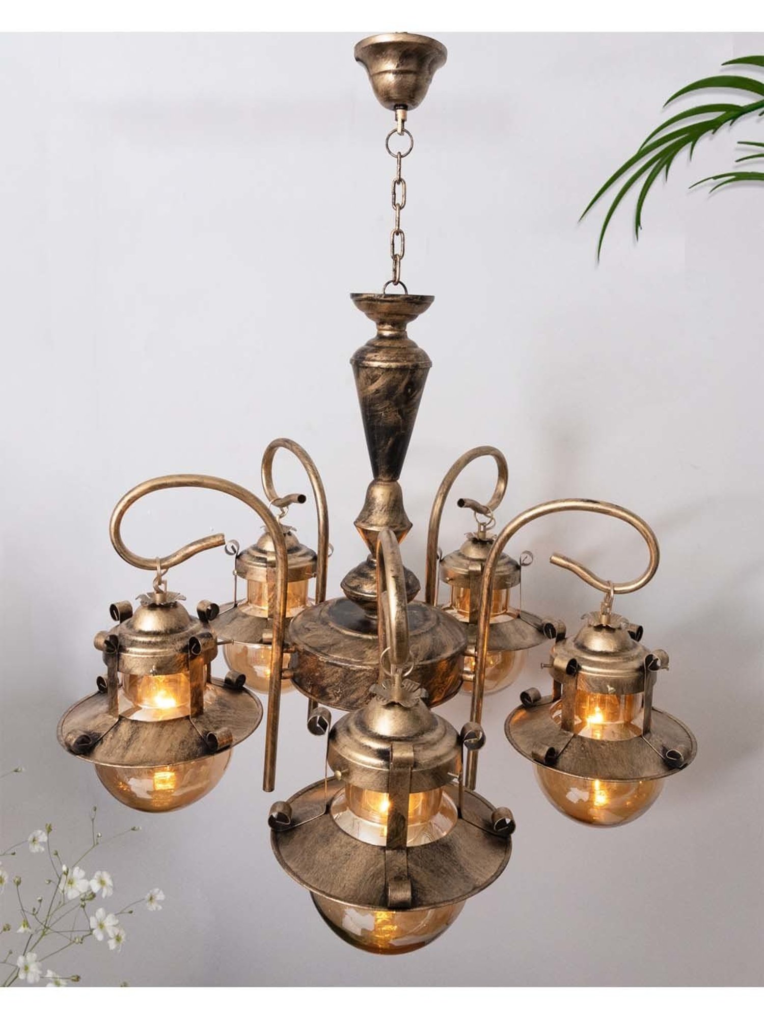Fos Lighting Antique Brass Finish Allure 5 Light Chandelier - Set of 1