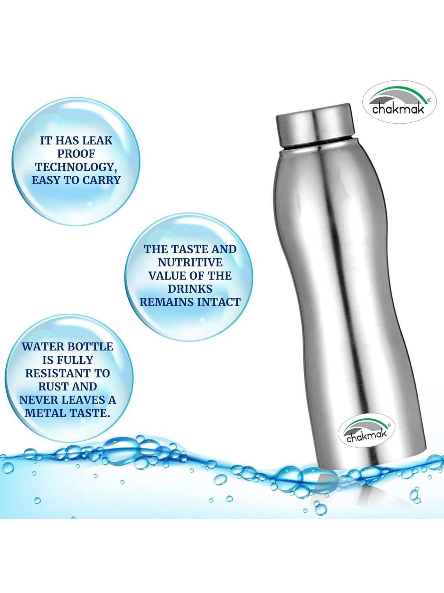 Chakmak Silver Stainless Steel Water Bottle - Set of 6