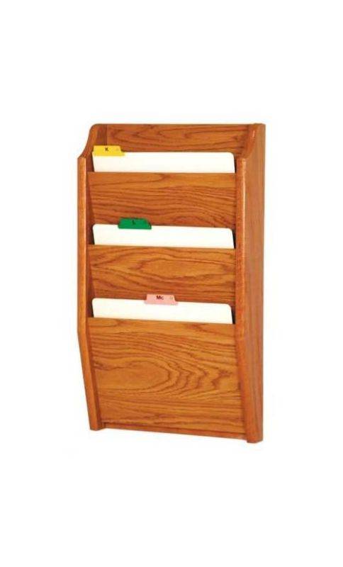 Wooden Mallet Home Office 3 Pocket Letter Size File Holder Wall Display Rack Furniture Medium Oak