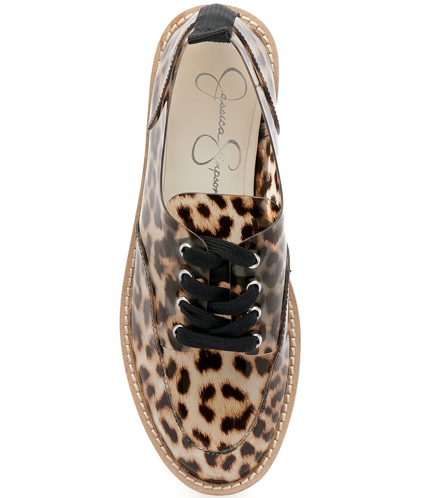 Jessica Simpson Giera Clear Leopard Lace-Up Flatform Wedge Oxfords