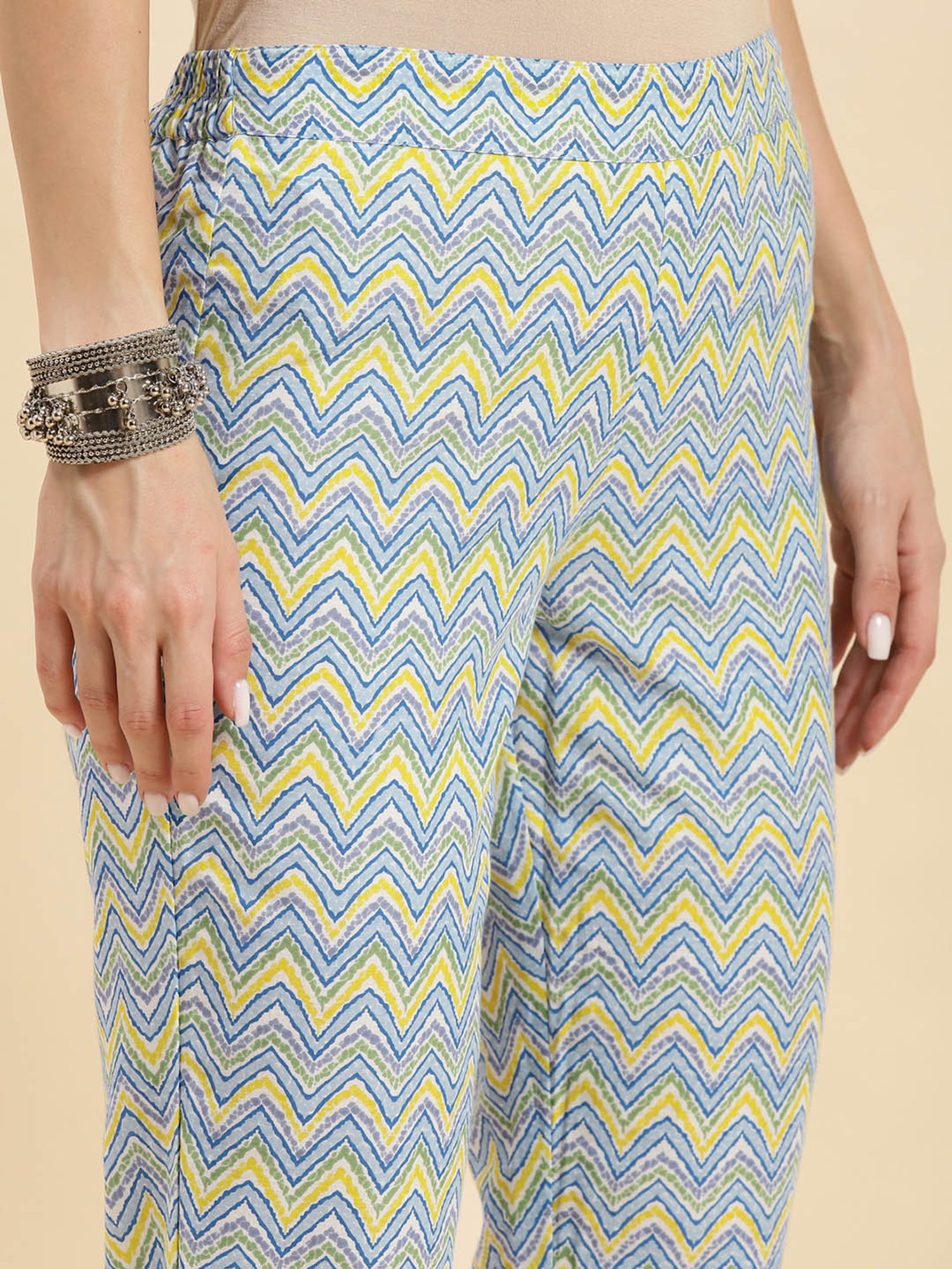 Rangita Blue Cotton Printed Kurta Pant Set