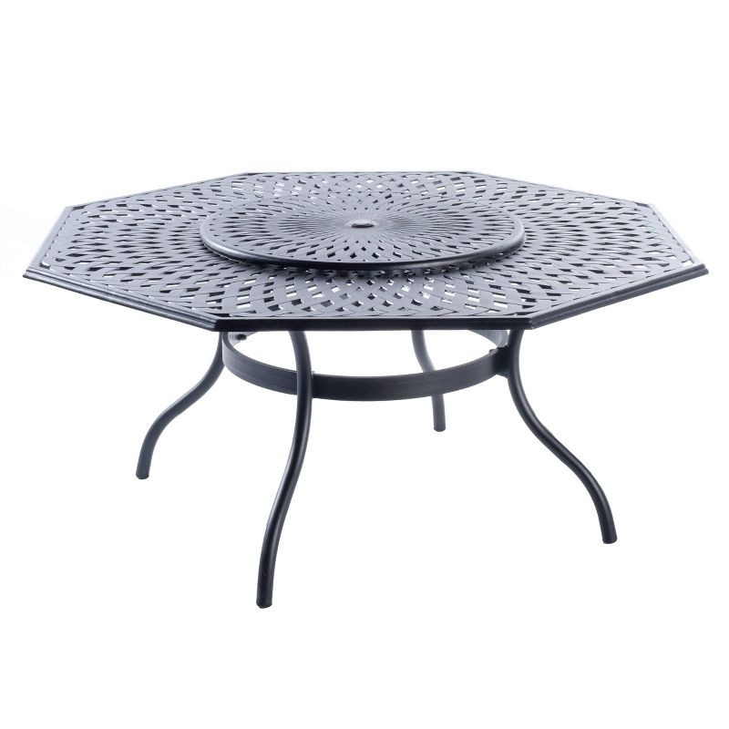 Westbury Cast Aluminum Dining Set with Umbrella Hole Octagonal Table & 8 Stackable Arm Chairs - Alfresco Home