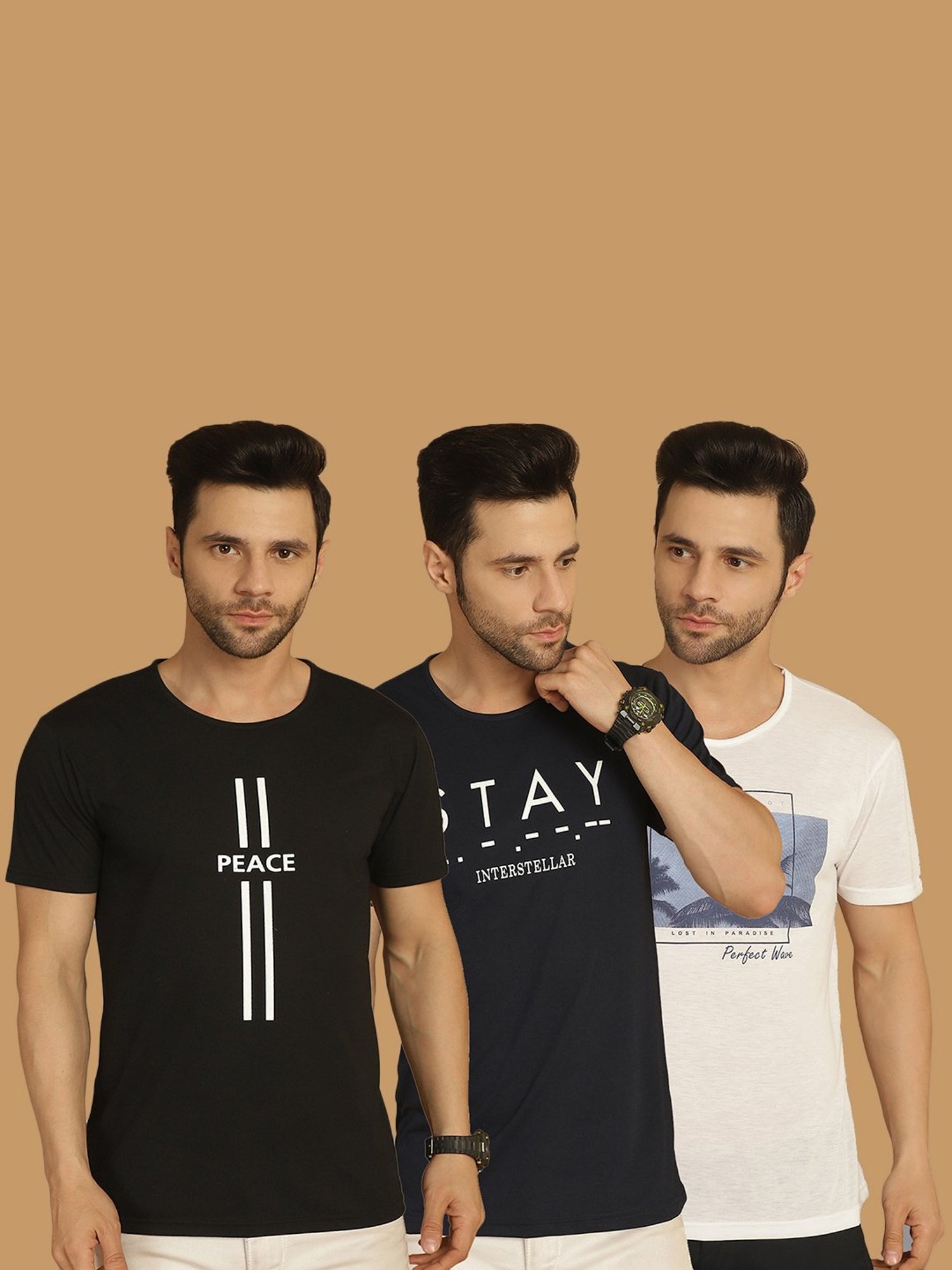 Vimal Jonney Multicolor Regular Fit Printed Crew T-Shirt - Pack of 3