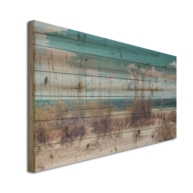 19" x 45" Sand Dunes Long Print on Planked Wood Wall Sign Panel Blue - Gallery 57
