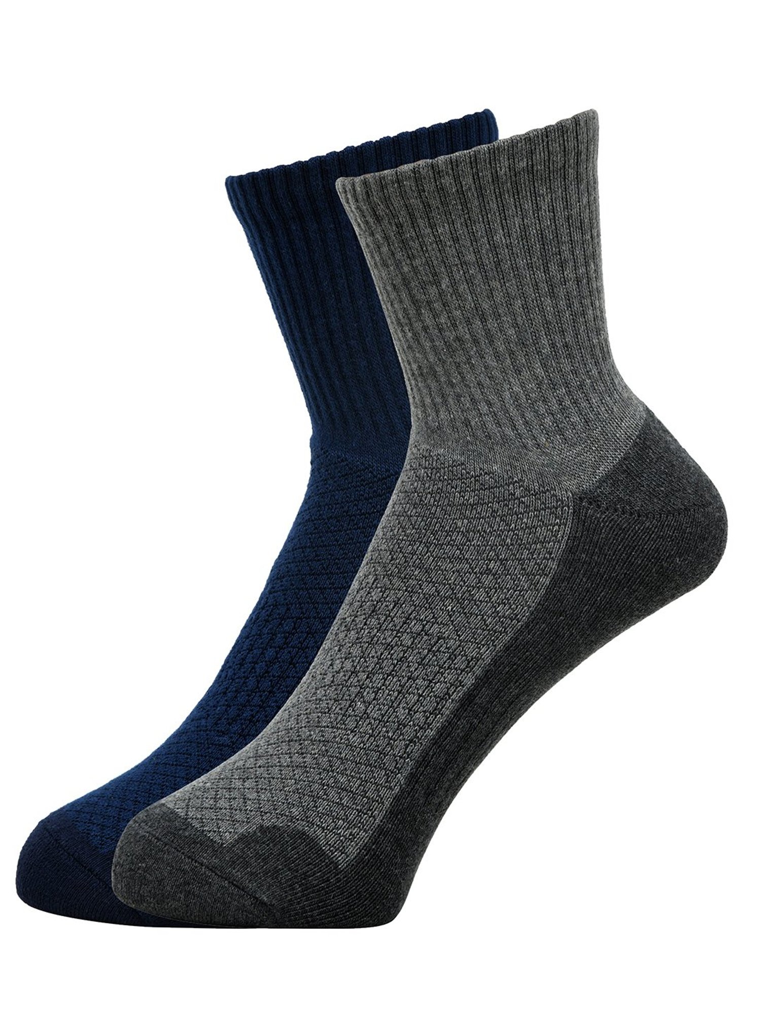 BALENZIA Cushioned Dark Grey & Navy Self Design High Ankle Sports/Gym Socks - Pack of 2