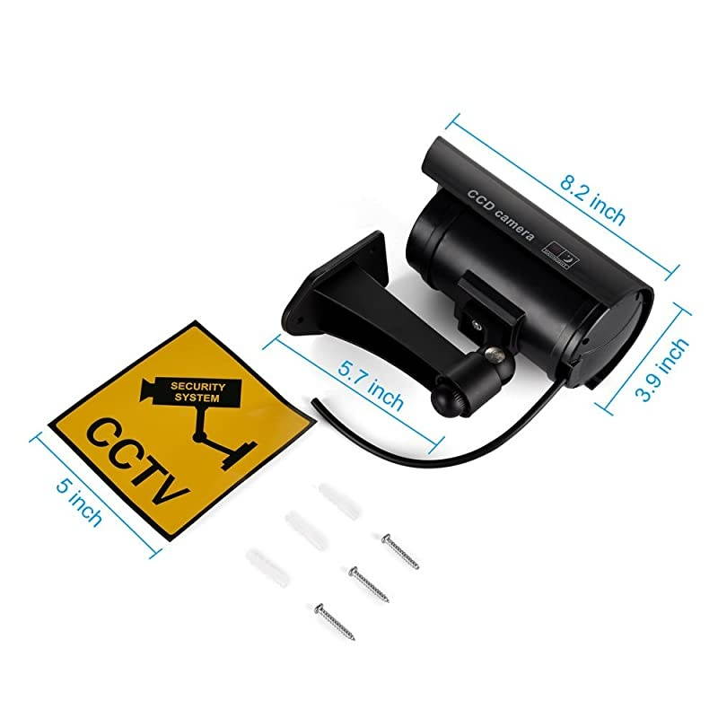 Security Camera Fake CCTV Surveillance System with Realistic Red Flashing Lights and Warning Sticker for Indoor Outdoor 1 Black