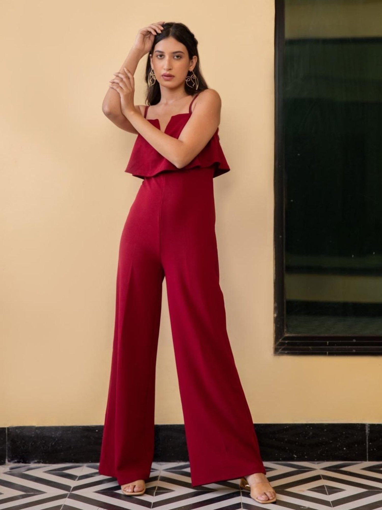 BInfinite Claret Red Overlap Jumpsuit