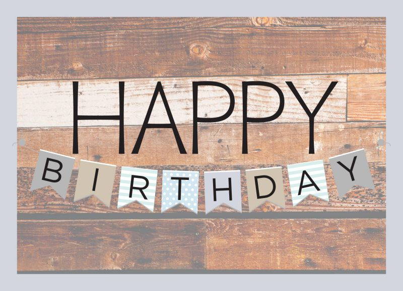 Birthday Greeting Cards - B1602. Greeting Cards Featuring Happy Birthday on Colorful Flags and Wooden Background. Box Set Has 25 Greeting Cards and 26 Bright White Envelopes.