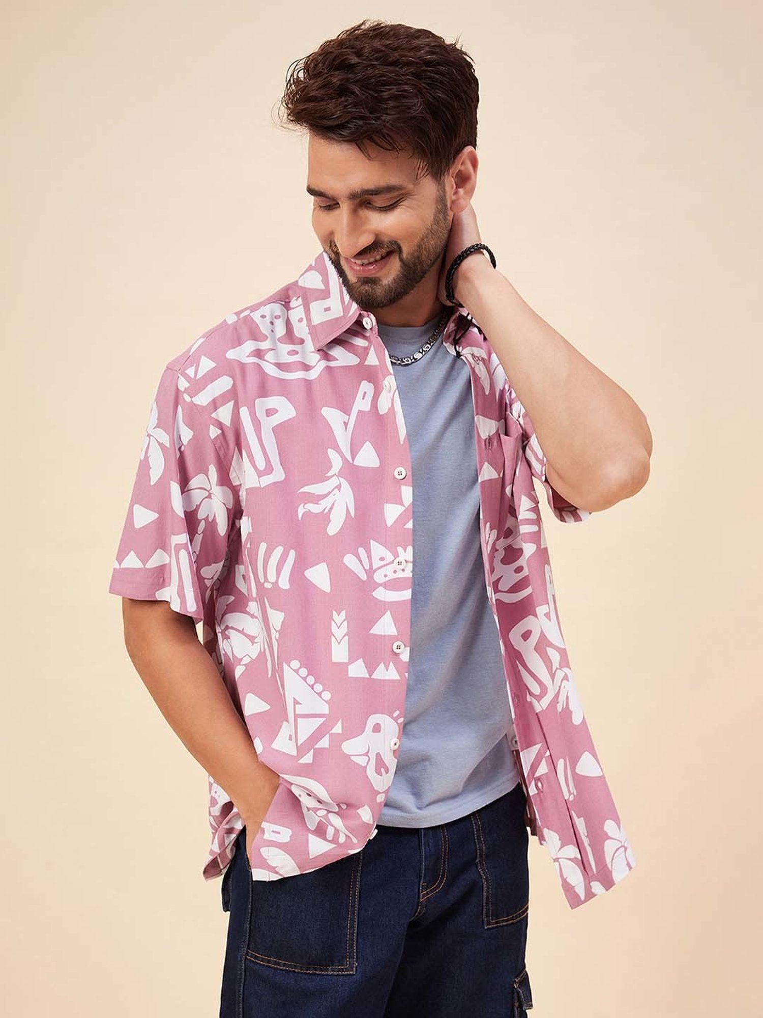 CHIMPAAANZEE Pink Relaxed Fit Printed Oversized Shirt