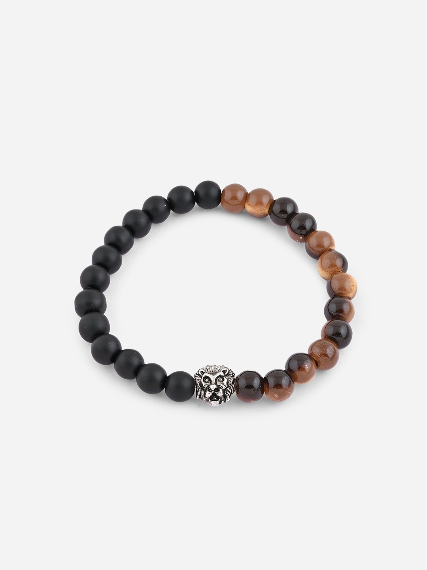 The Bro Code Black & Brown Casual Party Men's Beaded Lion Charm Stack Bracelet - Set of 3