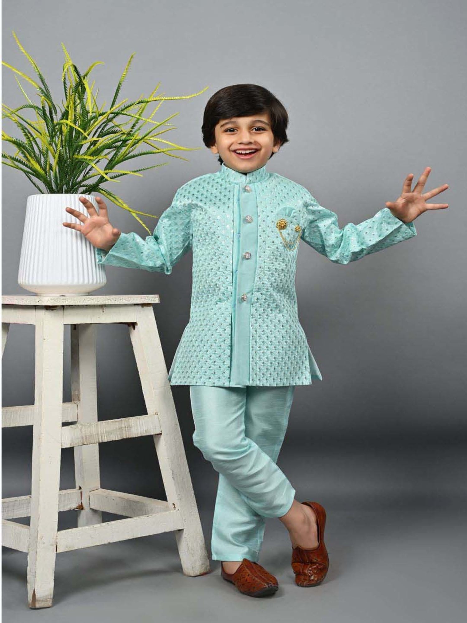 AJ Dezines Kids Black Embellished Full Sleeves Sherwani with Pants