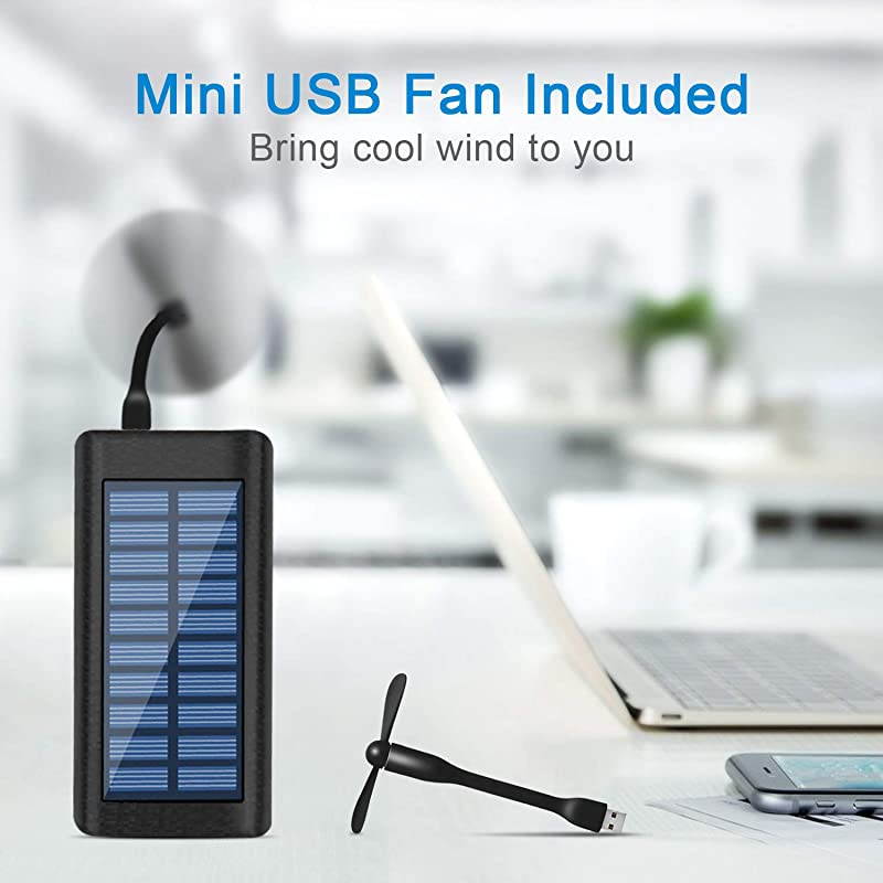 Charger Power Bank 25000 mAh Portable Charger 3 Output Battery Pack with Flashlight Including Small USB Fan Compatible Android Phone Tablet and Other Smart Devices