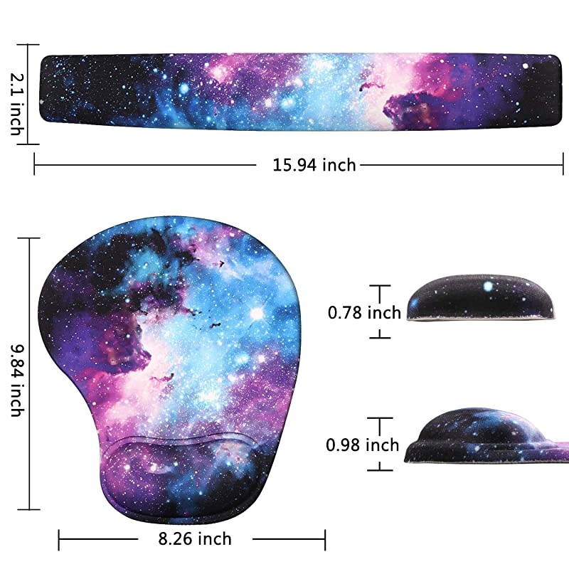 Ergonomic Mouse Pad Wrist Support and Keyboard Wrist Rest Pad Set with Non-Slip Backing Memory Form-Filled, Easy-Typing and Pain Relief for Gaming Office Computer Laptop (Blue Galaxy)