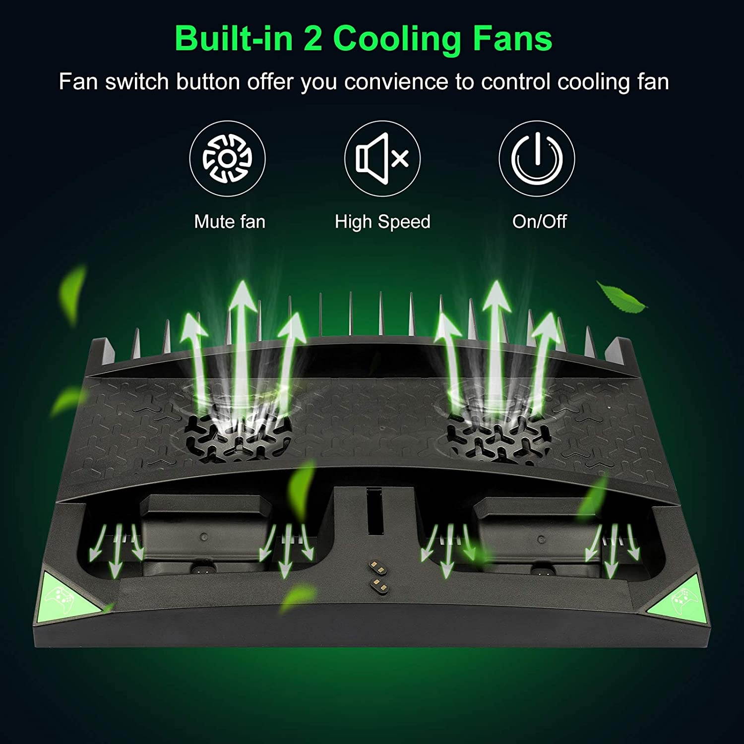Linkstyle Vertical Cooling Stand Compatible with Xbox ONE X/ONE S/Regular ONE, with 2 Controller Charger Station, 17 Games Storage Slot, 1 Headset Storage Holder