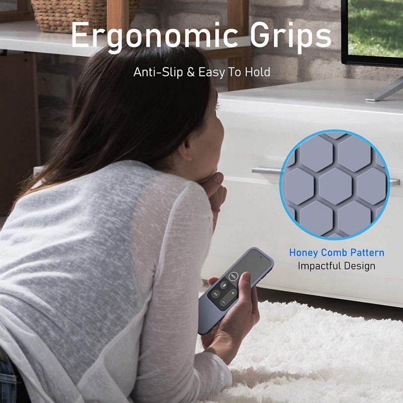 Fintie Protective Case for Apple TV 4K / HD Siri Remote (1st Generation) - Honey Comb Lightweight Anti Slip ShockProof Silicone Cover for Apple TV 4K 5th/ 4th Gen Siri Remote Controller, Lavender Gray