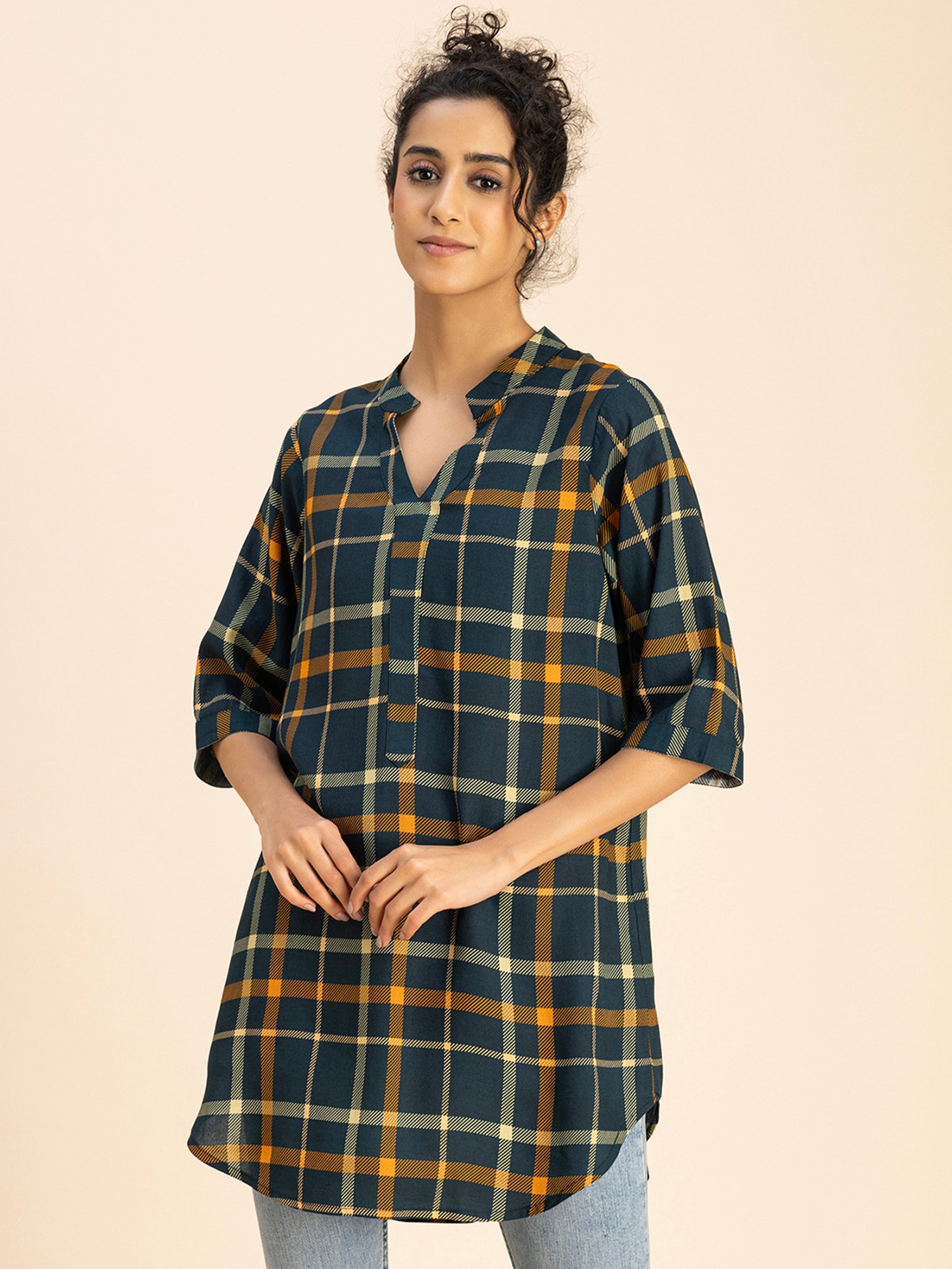 Moomaya Dark Green Checks Top