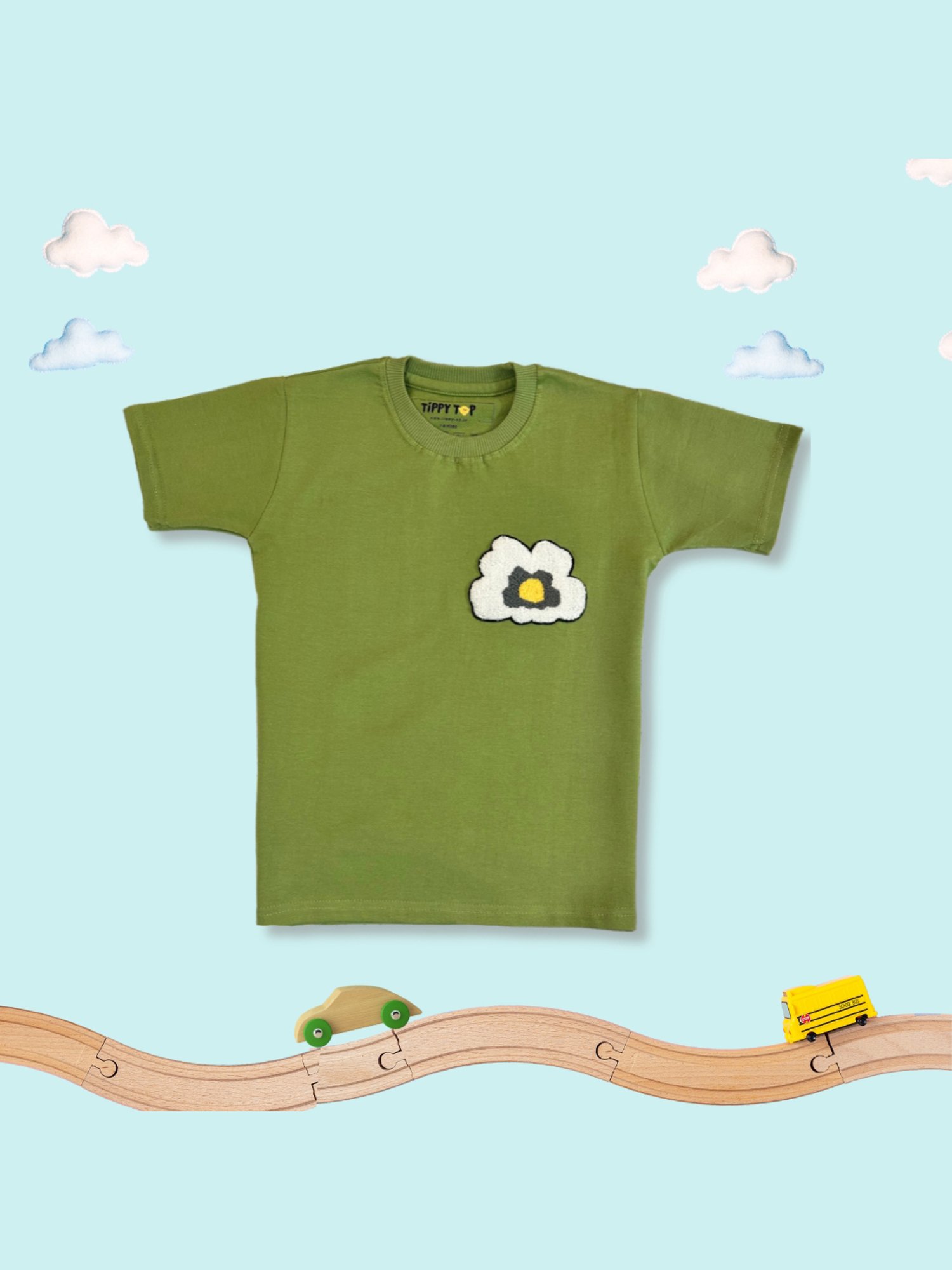Tippy Top Kids Green Self Design T-Shirt