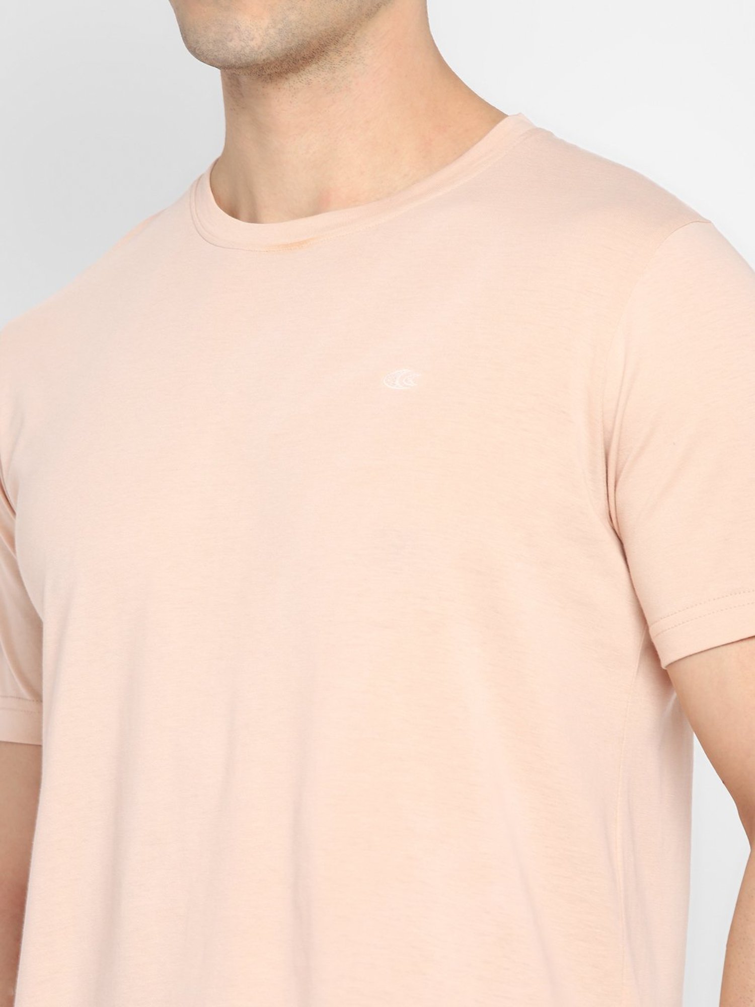 Allen cooper Cream Pure Cotton Regular Fit T-Shirt