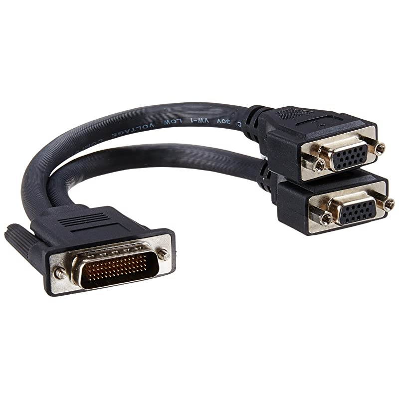 38065 One LFH59 DMS59 Male to Two VGA HD15 Female Cable Black 9 Inches