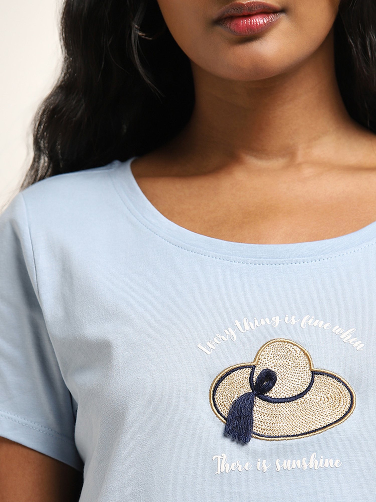 LOV by Westside Light Blue Text Design Cotton T-Shirt