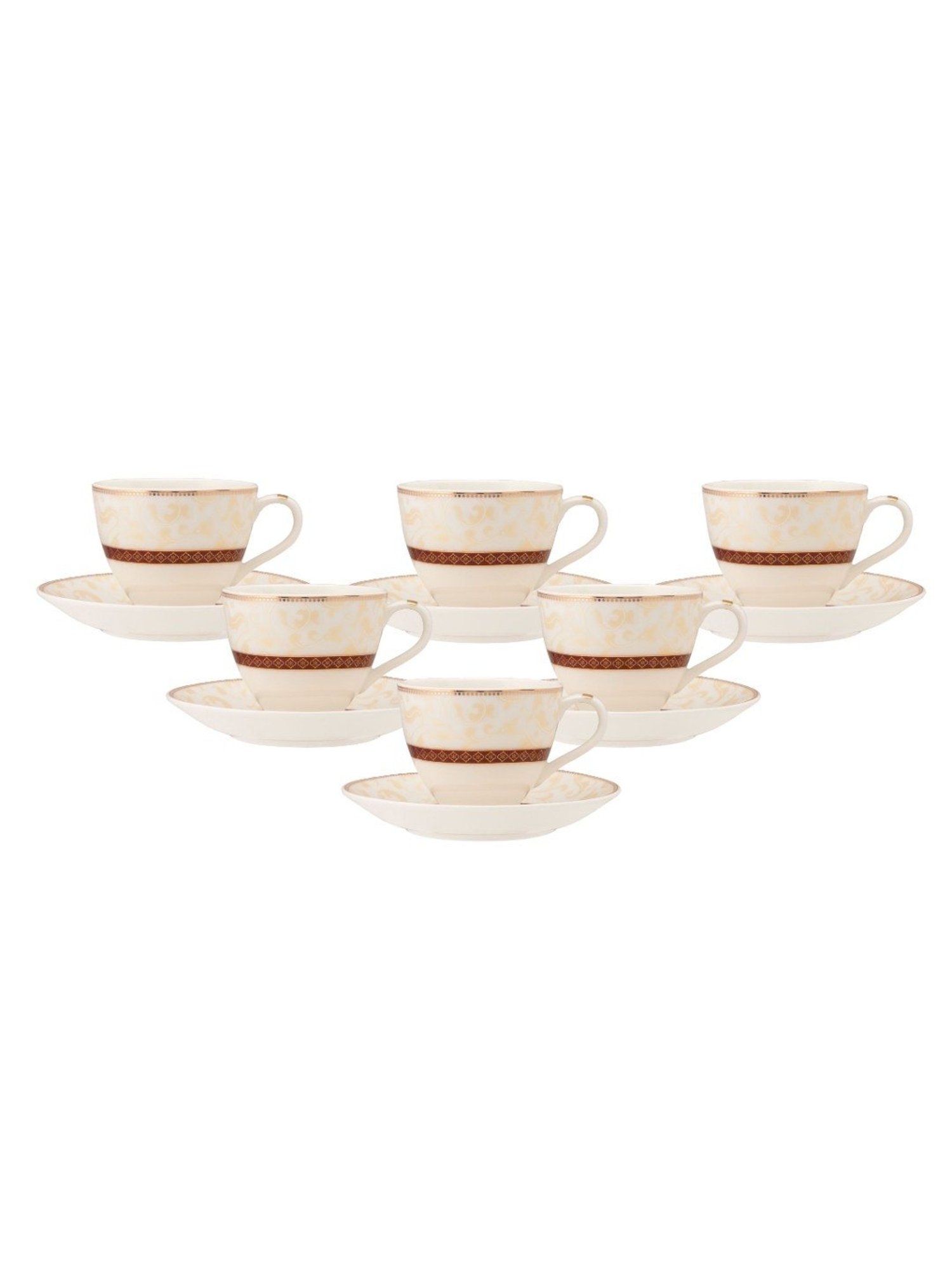 JCPL Fine Printed Maroon Ceramic Cup & Saucer 180 ml - Set of 12